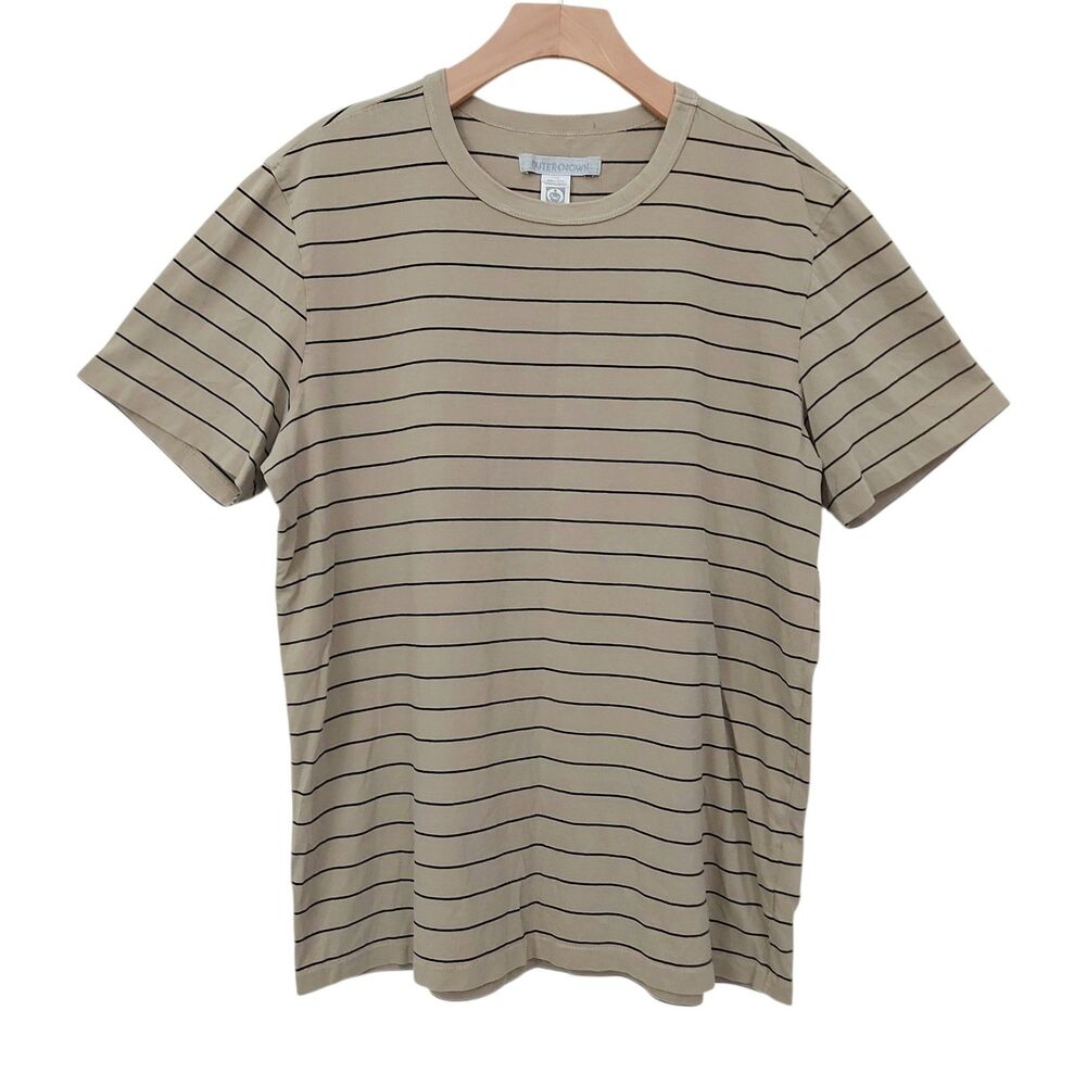 Outerknown T-Shirt Mens Medium Beige Striped Short Sleeve Organic Cotton Surfing